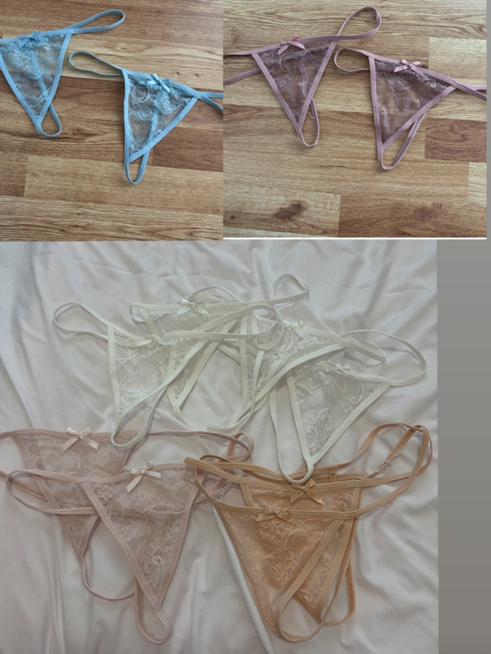 Lace assortment: white, pink, nude, blue